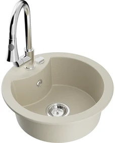 Mexen Diego, 1-komorový granitový drez 488x488x167 mm a drezová batéria Elia, béžová, 6512-69-670101-00