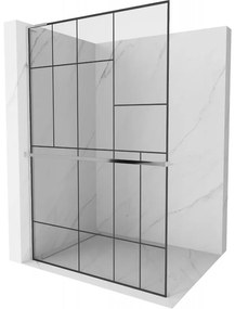 Mexen Kioto+ L sprchová stena s poličkou Walk-in 90 x 200 cm, čierny vzor, chróm - 800-090-123-01-78