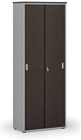 Kancelárska skriňa so zasúvacími dverami PRIMO GRAY, 800 x 420 x 2128 mm, sivá/wenge