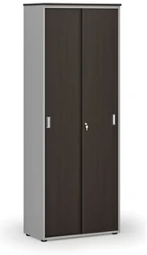 Kancelárska skriňa so zasúvacími dverami PRIMO GRAY, 800 x 420 x 2128 mm, sivá/wenge