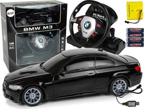LEAN Toys BMW M3 diaľkovo ovládané auto čierne 1:18 volant zvukové svetlá