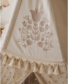 Boho stan teepee s volánikmi a výšivkou béžový