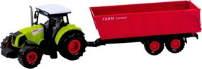 LEAN Toys Sada ťahač traktor s prívesom, svetlá a zvuky, červená