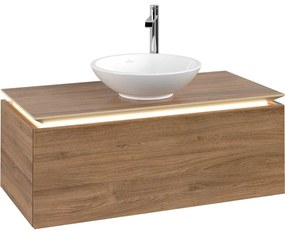 VILLEROY &amp; BOCH Legato závesná skrinka pod umývadlo na dosku (umývadlo v strede), 1 zásuvka, s LED osvetlením, 1000 x 500 x 380 mm, Oak Kansas, B571L0RH