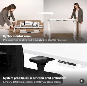 Elektrický stôl s nastaviteľnou výškou ergonomický biely,1200x600 mm: ARIA