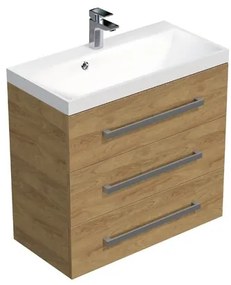 Kúpeľňová skrinka s chrómovými úchytmi a umývadlom SAT Cube Way 80x71x40 cm dub Hickory mat CUBE2803DH, 1 ks