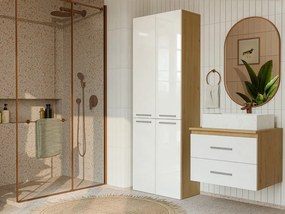 Koupelnová skříňka s 2 koši na prádlo NEL 2K DD bílý lesk/dub Artisan