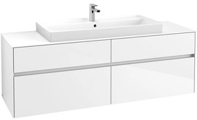 VILLEROY &amp; BOCH Collaro závesná skrinka pod umývadlo na dosku (umývadlo v strede), 4 zásuvky, s LED osvetlením, 1600 x 500 x 548 mm, Glossy White, C031B0DH