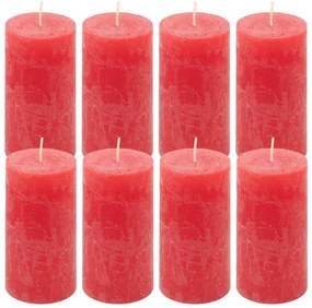Červená parafínová sviečka, rustikálna, 10 cm, 8 ks