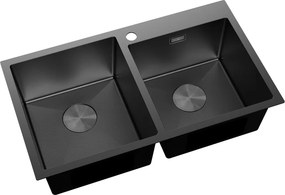 Mexen Xorin, 2-komorový nerezový drez 780 x 450 mm, čierna, vzor voština, 6441782000-70HC