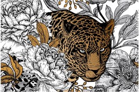Obraz - Leopard medzi kvetmi (90x60 cm)