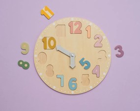 Drevené puzzle hodiny Jabadabado s pohyblivými ručičkami a číslami