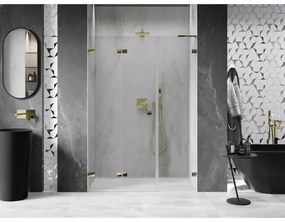 Mexen Lunar-F, L skladacie ľavé sprchové dvere 135 cm, číre sklo, zlatý profil, 836SL-135-050-50-00-L