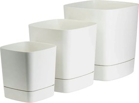 Plastový květináč s podmiskou Cubi 30x30 cm krémový