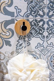 Vešiak na uterák na nalepenie 3M - čierny - kov/bambus