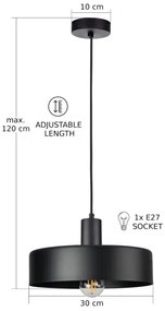 Závesný luster ARCANE na lanku 1xE27/60W/230V, čierny