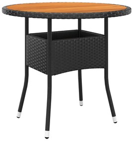 Záhradný stôl Ø80x75 cm akáciové drevo a polyratan čierny