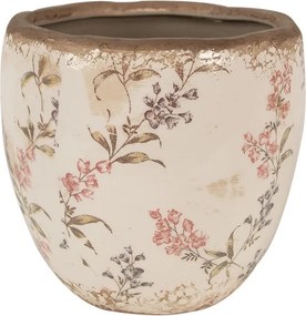 Béžový keramický obal na kvetináč s lúčnymi kvetmi Monnia M - Ø 14*14 cm