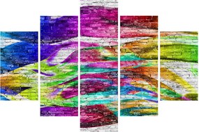 Obraz - Tehlový múr s farebnými plameňmi (150x105 cm)