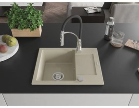 Mexen Enzo, 1-komorový granitový drez 576x465x174 mm a drezová batéria Aster, béžová, 6506-69-73450-07