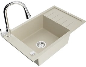 Mexen Elias, 1-komorový granitový drez 795x480x200 mm a drezová batéria Elia, biela, 6511-69-670101-00