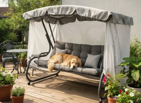 CH ZÁHRADNÁ HOJDAČKA S MOSKYTIÉROU 220 x 130 x 175 CM ŠEDÁ S FUNKCIOU LEŽANÍKA