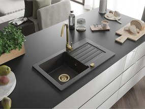 Mexen Pablo, granitový drez 752x436x161 mm, 1-komorový, čierna škvrnitá so zlatým sifónom, 6510751010-76-G