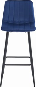 Modrá barová stolička POZZA VELVET s čiernymi nohami