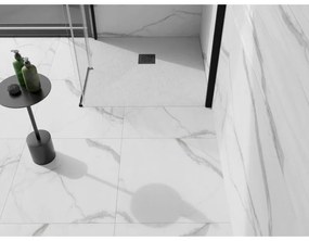 Mexen Stone+, štvorcová vanička z minerálneho kompozitu 100 x 100 cm, biela, čierna krytka, 44101010-B