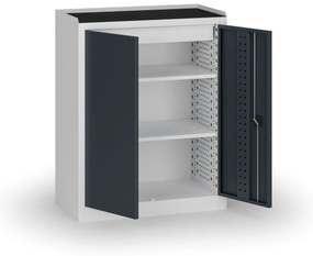 Policová dielenská skriňa 2-dverová, 2 police + 1 zásuvka, 1180 × 950 × 500 mm, grafitové dvere