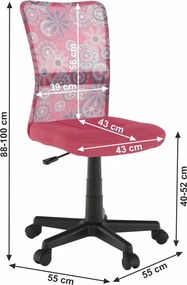 Detská stolička na kolieskach Gofy - ružová / vzor / čierna
