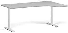 Rohový výškovo nastaviteľný stôl, 180x120 cm, 1 motor, L/P, biela podnož, sivá