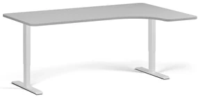 Rohový výškovo nastaviteľný stôl, 180x120 cm, 1 motor, L/P, biela podnož, sivá