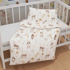 Biante Detské bavlnené posteľné obliečky do postieľky Sandra SA-456 Medvedíkovia zajačikovia a veveričky v oblakoch na bielom Do postieľky 90x130 a 40x60 cm