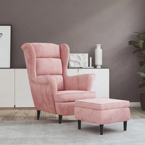 Kreslo wingback s podnožkou ružové zamatové 3115935