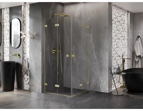 Mexen Lunar-F Duo, skladací sprchový kút 85 x 85 cm, 8mm číre sklo, zlatý matný profil, 836-085L-085P-55-00