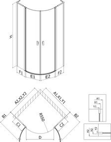 Mexen Mist L, štvrťkruhový sprchový kút s 2-krídlovými dverami, 90 x 90 cm, 8mm číre sklo, zlatý matný profil, 8A32L-090-090-55-00