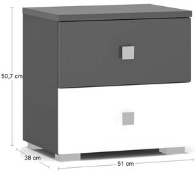Nočný stolík (2 ks) Lupe N - sivá / biely lesk / sivý lesk
