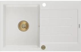 Mexen Bruno, granitový drez 795x495x200 mm, 1-komorový, biela so zlatým sifónom, 6513791010-20-G