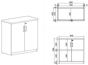 Kancelárska skriňa ARRISTO LUX, 800 x 400 x 836 mm, orech
