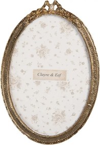 Zlatý antik oválny fotorámik zdobený mašličkou - 10*1*14 cm / 9*13 cm