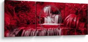 Obraz - Indonézske vodopády v červenej (s hodinami) (90x30 cm)