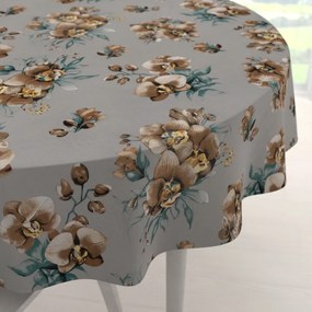 Biante Bavlnený okrúhly obrus Sandra SA-622 Hnedé orchidey na sivom Ø 50 cm