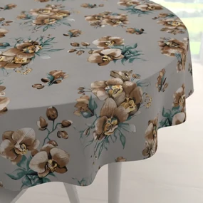 Biante Bavlnený okrúhly obrus Sandra SA-622 Hnedé orchidey na sivom Ø 50 cm