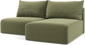 Zelená zamatová rozkladacia/s úložným priestorom rohová pohovka (pravý roh/s leňoškou) Kalena – Makamii