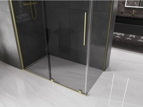 Mexen Velar, sprchový kút s posuvnými dverami 140 x 75 cm, 8mm šedé sklo, zlatá matná, 871-140-075-41-55