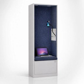 Akustická kabína SALLY MentalBox 600 mm – sivý korpus, tmavomodré sedadlo