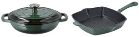 Silvercrest®  Liatinová servírovacia panvica, 2,4 l, zelená + Liatinová grilovacia panvica, 24 cm, zelená  (800011482)