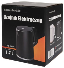 Bauerkraft Bezdrôtová cestovná rýchlovarná kanvica 1500 W 1,7 l otočná čierna