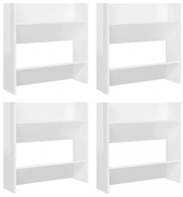 vidaXL Nástenné botníky 4 ks lesklé biele 60x18x60 cm drevotrieska-